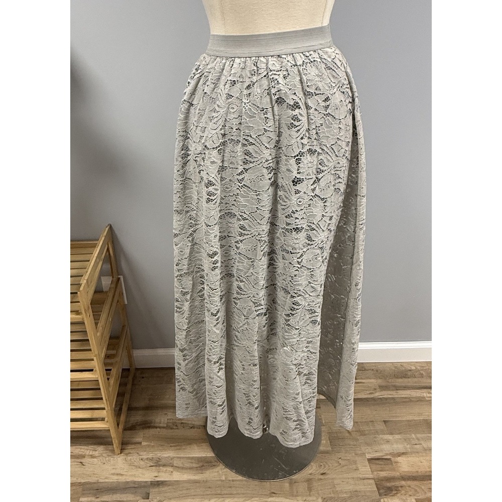 NWT Laffaire Floral Lace Maxi Skirt S Soft Gray Flowy Floor Length Cottagecore